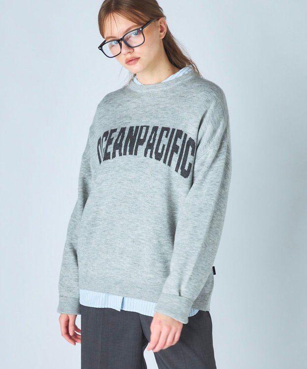 OP／FILA 【ocean pacific】ロゴ入りクルーニット 杢グレー