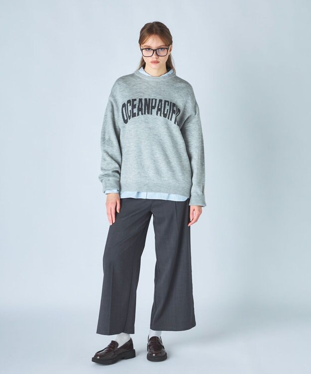 OP／FILA 【ocean pacific】ロゴ入りクルーニット 杢グレー