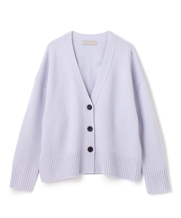 UNFILO 【洗える】クロップド Vネック カーディガン アイスブルー