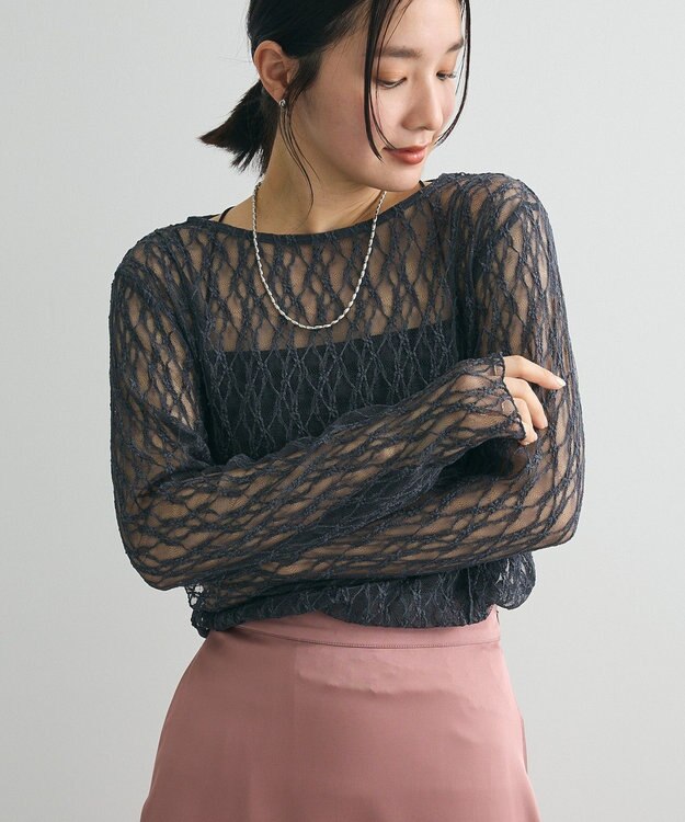 Green Parks パネルラインレースカットプルオーバー