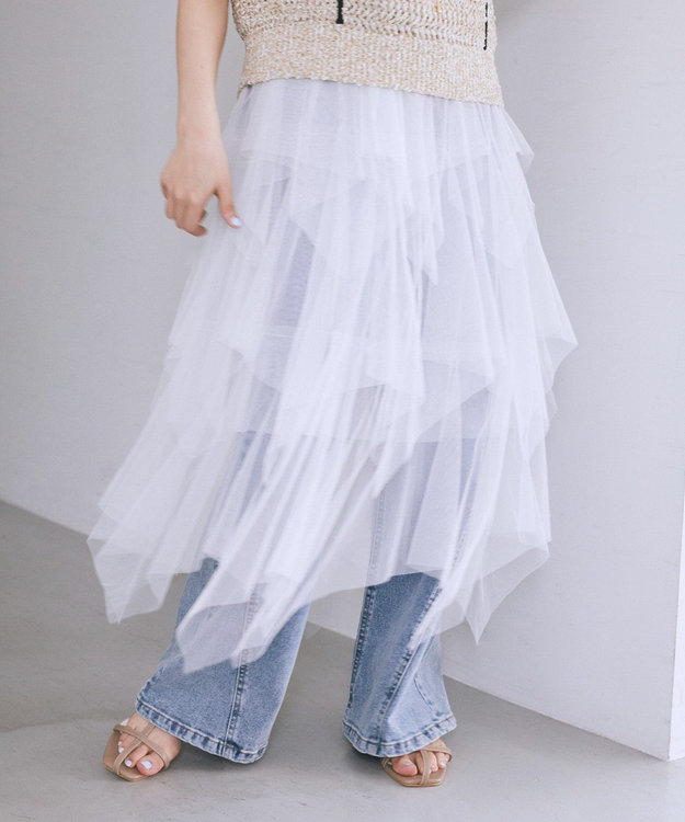 earth music&ecology 2wayレイヤードチュールスカート Off White
