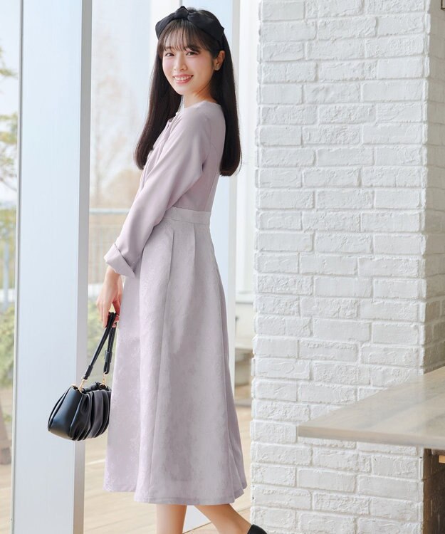 Tiaclasse フラワージャガードドッキングワンピース グレー