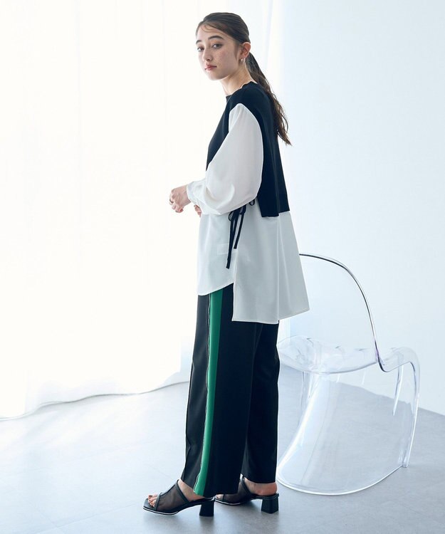 YECCA VECCA ニットレイヤードリボンシャツ Black