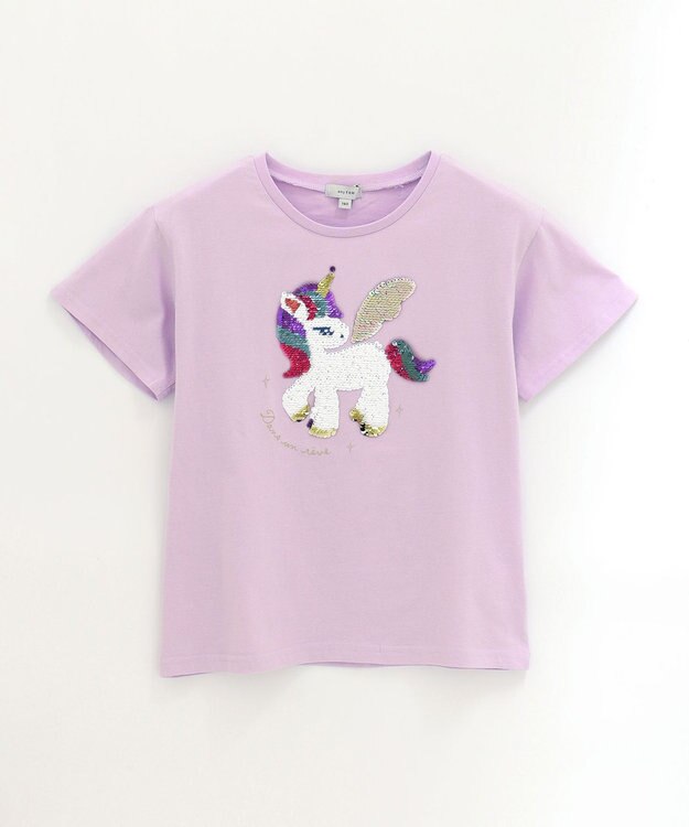 ANY KIDS ミラクルスパンコール 半袖 Tシャツ ラベンダー×ユニコーン