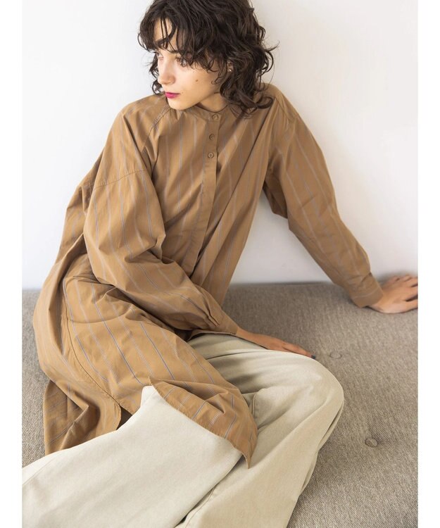 AMERICAN HOLIC バンドカラーシャツワンピース Camel