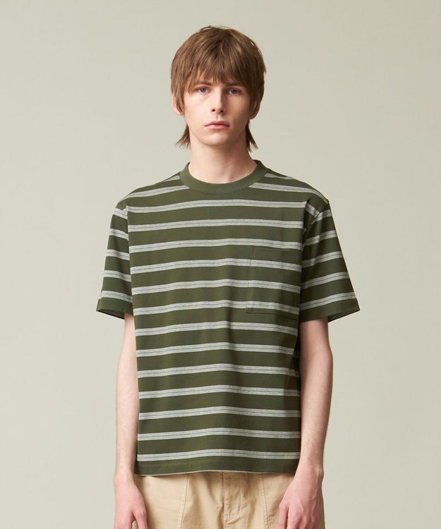 J.PRESS MEN マルチボーダー カノコTシャツ カーキ系7