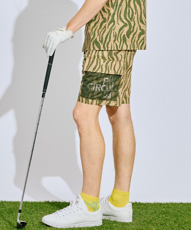 PW CIRCULUS 【MEN】ストライプカモフラ メッシュポケットショーツ ゴルフ カーキ系5