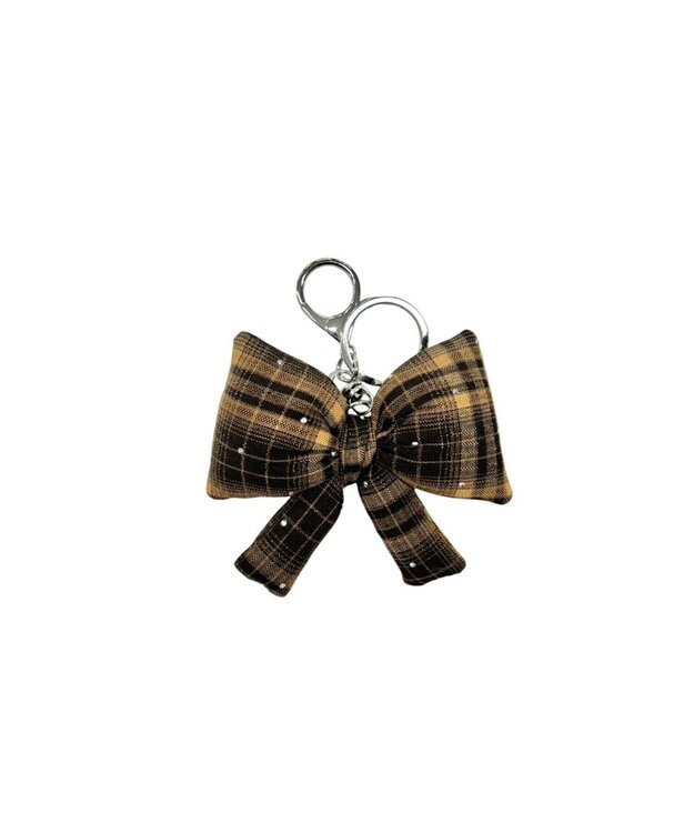 WEGO チェックリボンキーホルダー ブラウン