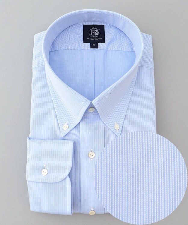 J.PRESS MEN 【KING SIZE】【PREMIUM PLEATS / 形態安定】スーピマコットンマイクロストライプ シャツ/B.D. サックスブルー系1