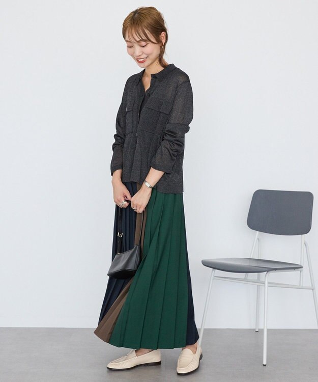 AMERICAN HOLIC 【選べる丈】ブロッキングプリーツスカート Navy