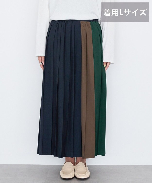 AMERICAN HOLIC 【選べる丈】ブロッキングプリーツスカート Navy