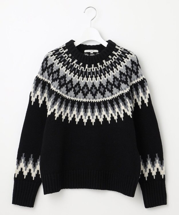 23区 S 【SLOW/一部店舗限定】ノルディック プルオーバー ニット ブラックベース