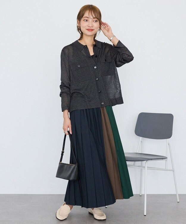 AMERICAN HOLIC 【選べる丈】ブロッキングプリーツスカート Navy