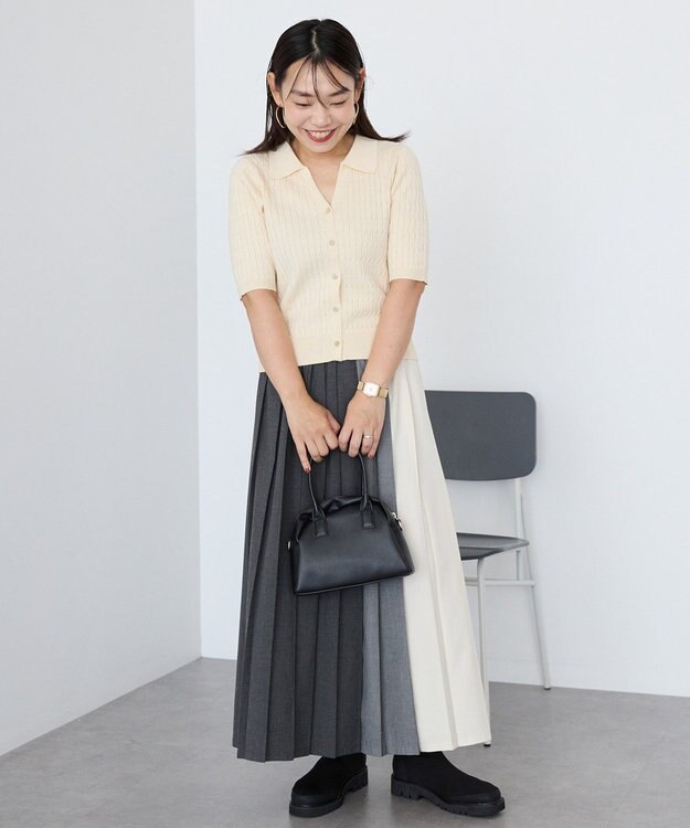 AMERICAN HOLIC 【選べる丈】ブロッキングプリーツスカート Charcoal Gray