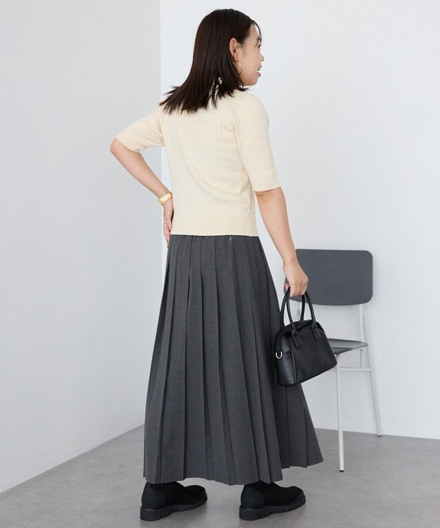 AMERICAN HOLIC 【選べる丈】ブロッキングプリーツスカート Charcoal Gray