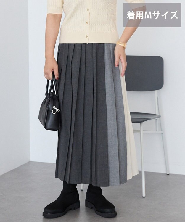 AMERICAN HOLIC 【選べる丈】ブロッキングプリーツスカート Charcoal Gray