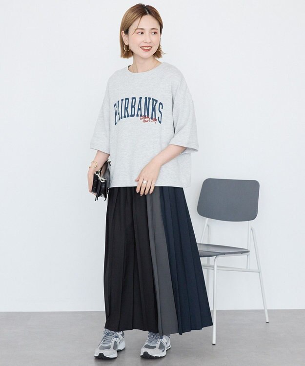 AMERICAN HOLIC 【選べる丈】ブロッキングプリーツスカート Black