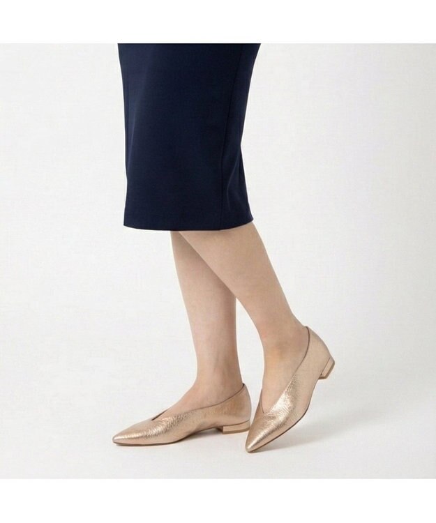 MODE ET JACOMO <MODE ET JACOMO>Uカットフラットプレーンパンプス ピンクメタリック