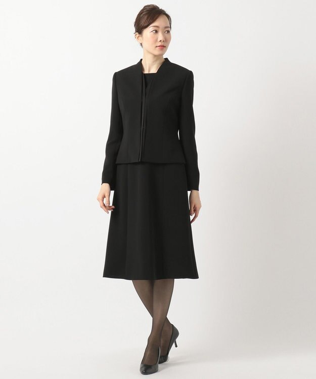自由区 FORMAL 【洗える/縦横ストレッチ】セオプラスエス横二重ジャケット＋ワンピース ブラック系