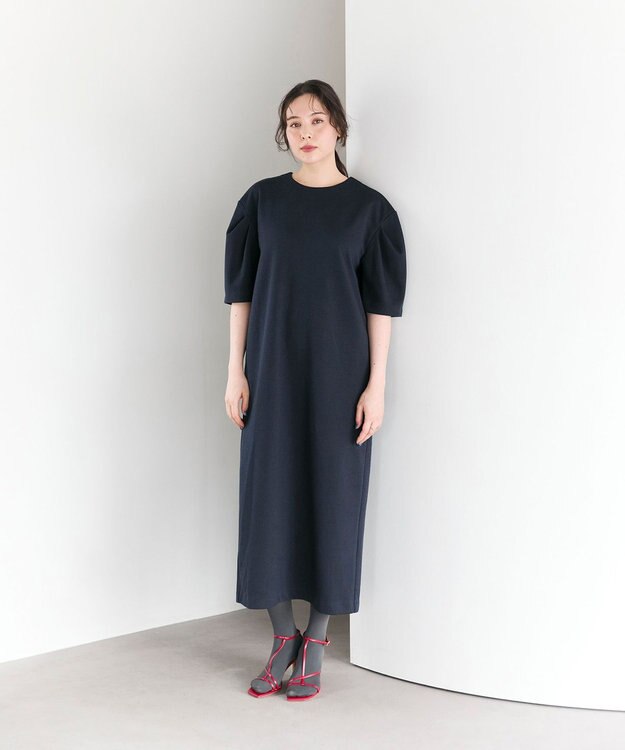 #Newans 【セレモニーにも/洗濯機可】パフスリーブロングワンピース​ ネイビー