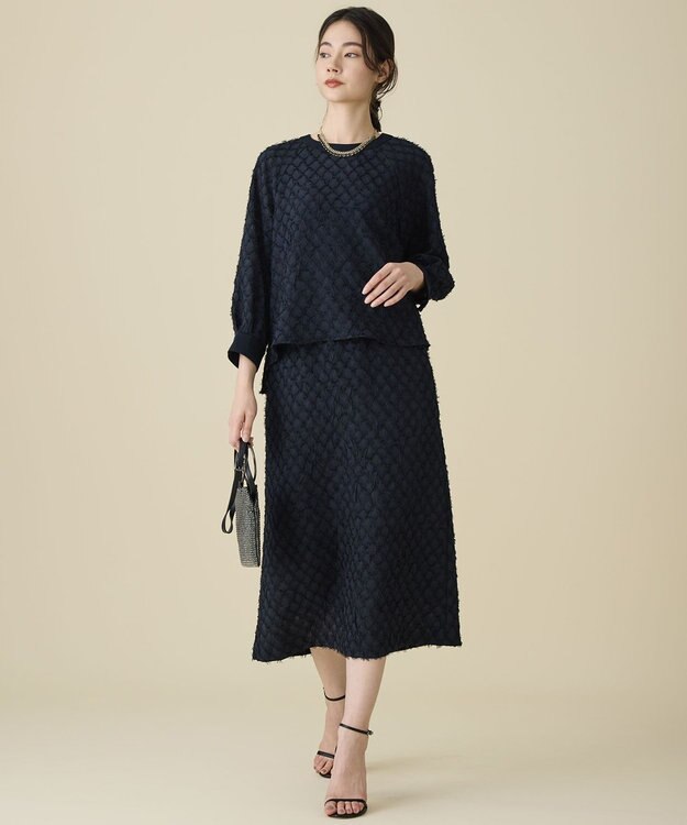 自由区 L 【セットアップ対応】ワッシャーカットジャカード スカート ミッドナイト