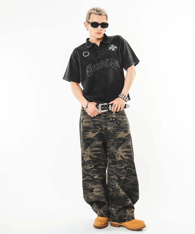 WEGO 【ユニセックス着用ITEM】ハトメバッククロスモチーフパンツ 柄1