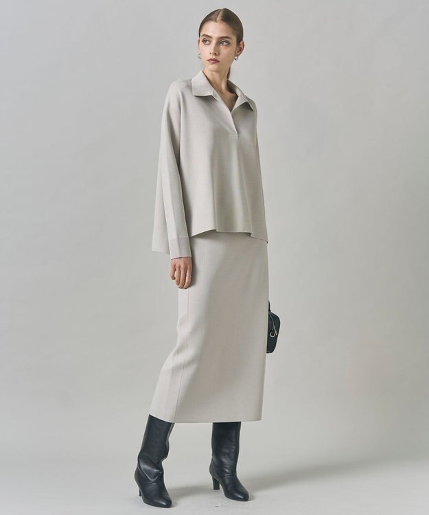 ICB L 【洗える】 シンセティックダブルフェイス スキッパーニットプルオーバー トープ系