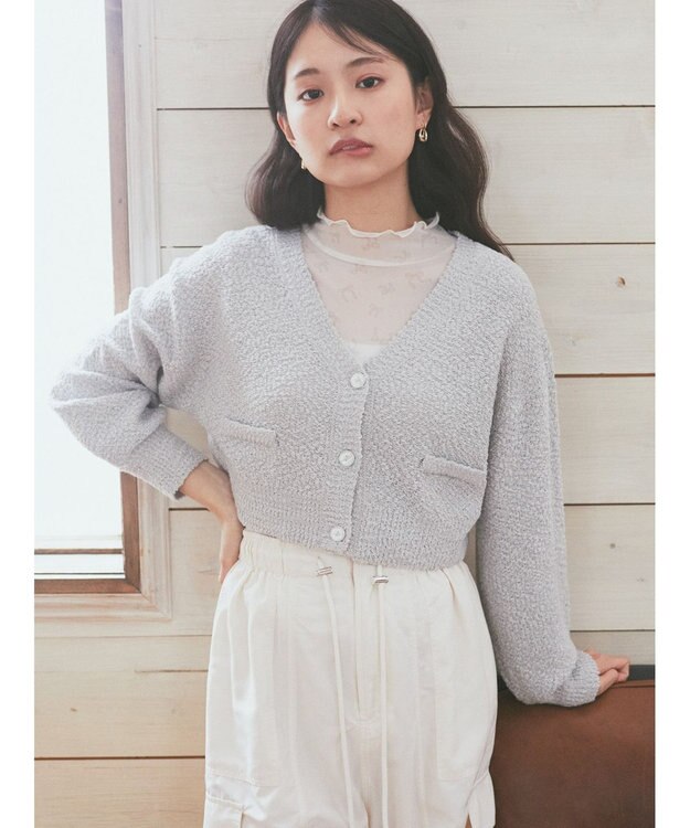 earth music&ecology ポコポコヤーンショートカーディガン Light Gray