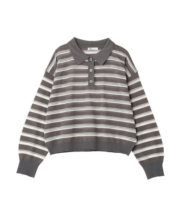 CRAFT STANDARD BOUTIQUE シアーボーダーポロ衿ニットプルオーバー Gray