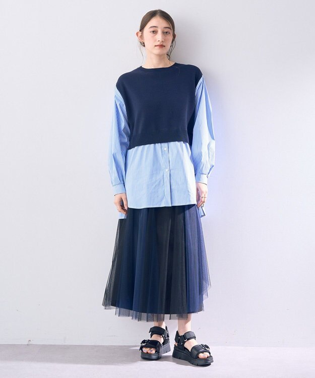 YECCA VECCA ニットレイヤードリボンシャツ Black