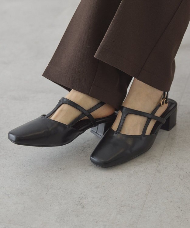 AMERICAN HOLIC Tストラップスクエアパンプス Black