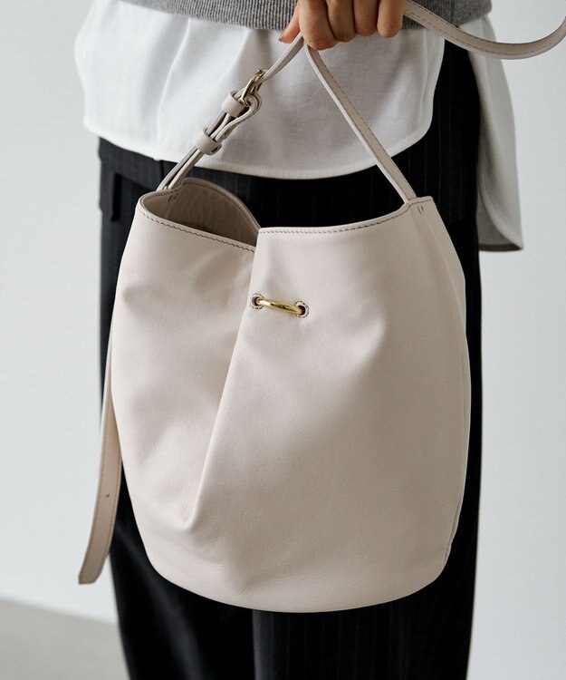 russet ツイードスカーフ付きレザー2WAYショルダーバッグ(CE-1632) OffWhite