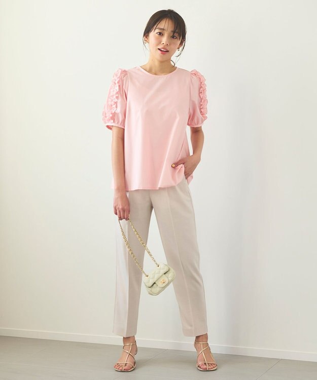 Feroux 【洗える】袖フリルチュニック ブラウス ピンク系