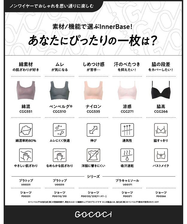 WACOAL 【GOCOCi ゴコチ】 ノンワイヤーブラ ハーフトップ ベタつきにくく乾きやすい 通気性がよい 立体的なバストシルエット ブラトップ レディース CGG271 /ワコール サックス