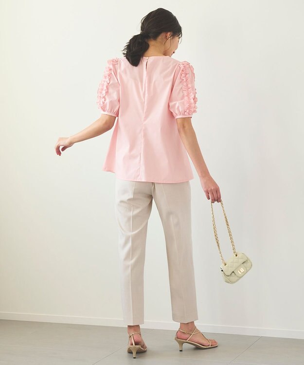 Feroux 【洗える】袖フリルチュニック ブラウス ピンク系