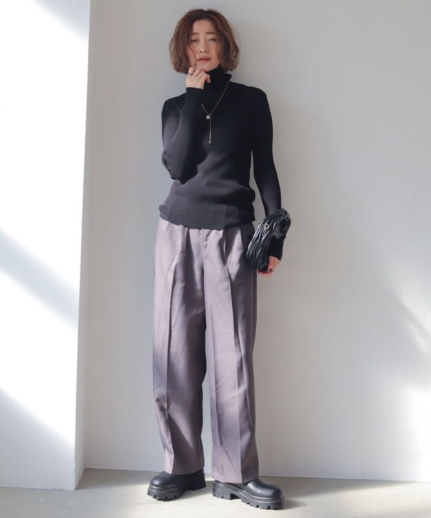 WEGO 【2025年秋冬新作】リブタートルニット ブラック