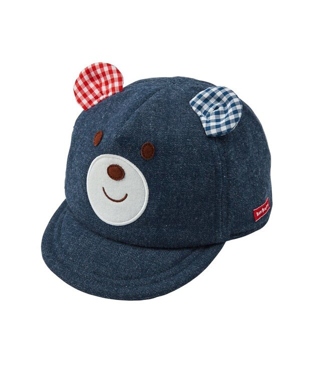 MIKI HOUSE HOT BISCUITS 【44-52cm】 くまのお顔 デニムキャップ インディゴブルー