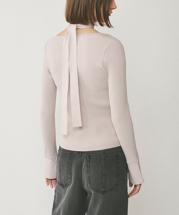 GRACE CONTINENTAL ボウタイリブニットトップ ライトグレー