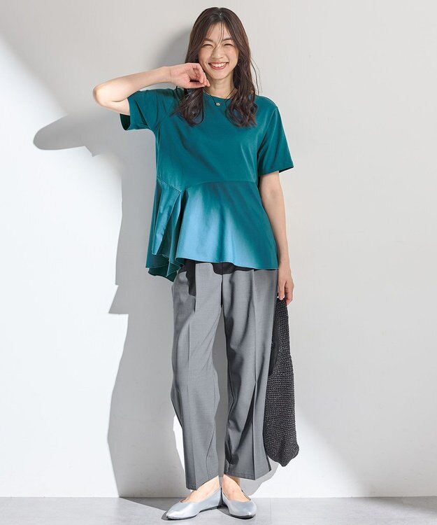 ANY L 【洗濯機可】コンビネーションイレヘムカットソー グリーン