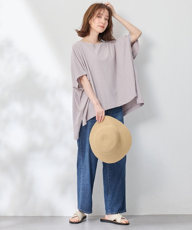 ANY ハイツイストコットンポンチョ風Tシャツ グレー