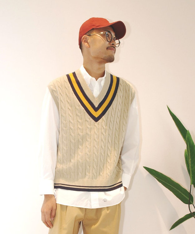 J.PRESS YORK STREET 【UNISEX】チルデン ニットベスト ベージュ系