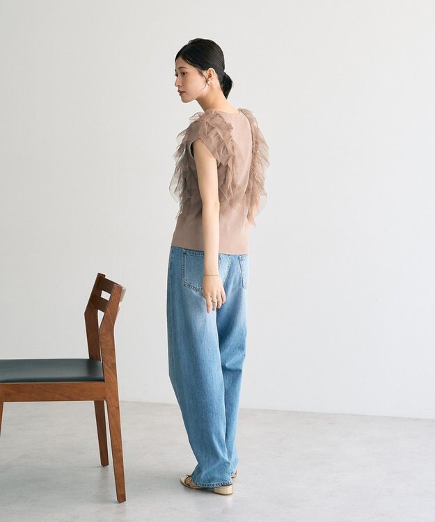 YECCA VECCA チュールラッフルノースリーブカーディガン Beige