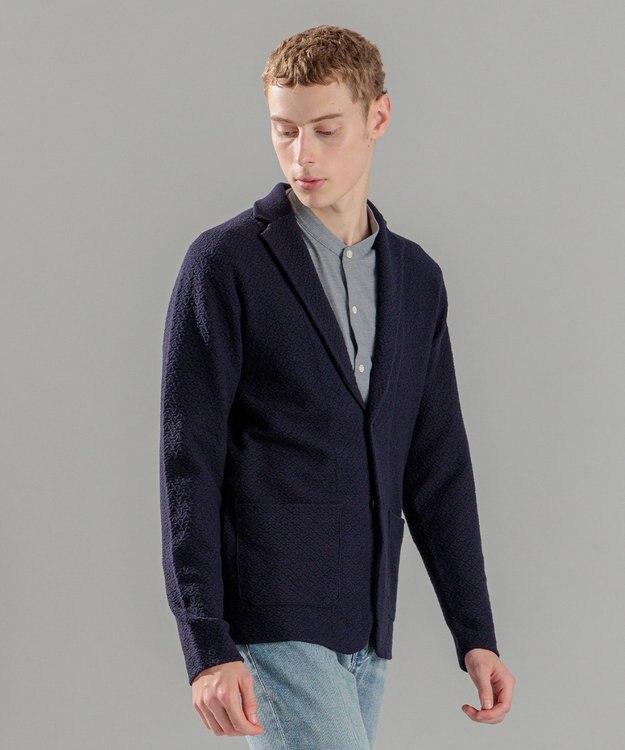 JOSEPH HOMME 新型【洗える】ヴィスコースリンクス 　ニットジャケット ネイビー系