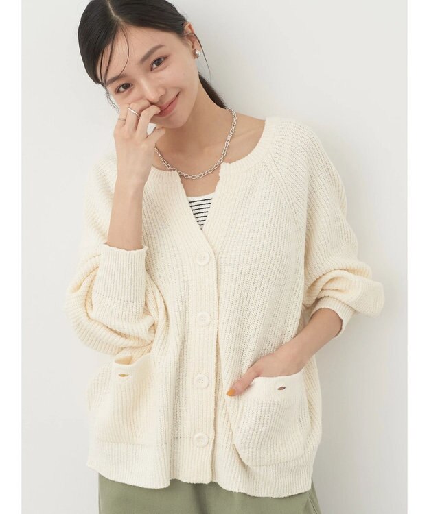 earth music&ecology ブークレーキーネックカーディガン Ivory