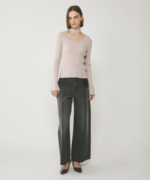 GRACE CONTINENTAL ボウタイリブニットトップ ライトグレー