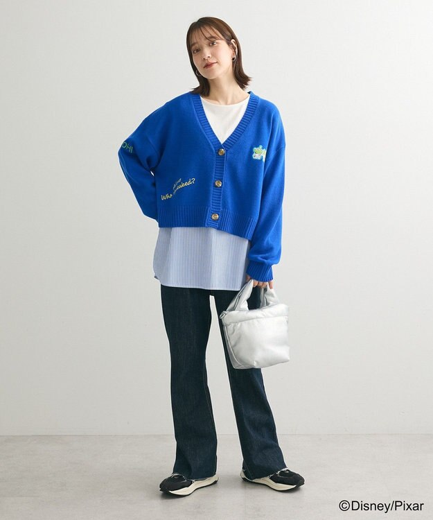 Green Parks トイストーリー／ワッペンショート丈カーディガン Blue
