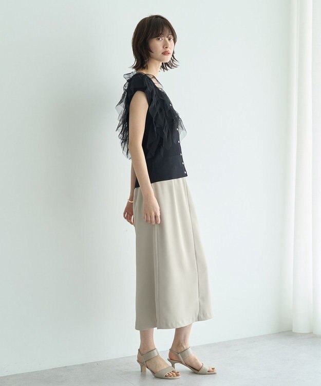 YECCA VECCA チュールラッフルノースリーブカーディガン Black