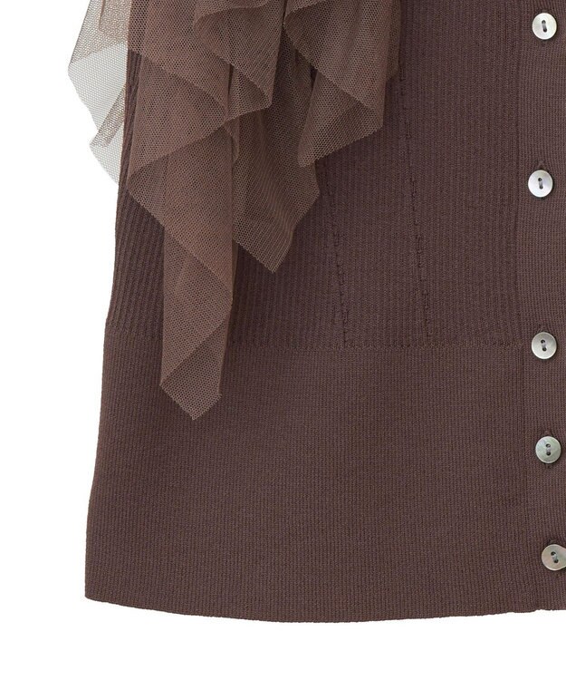 YECCA VECCA チュールラッフルノースリーブカーディガン Brown