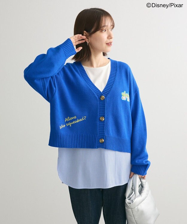Green Parks トイストーリー／ワッペンショート丈カーディガン Blue