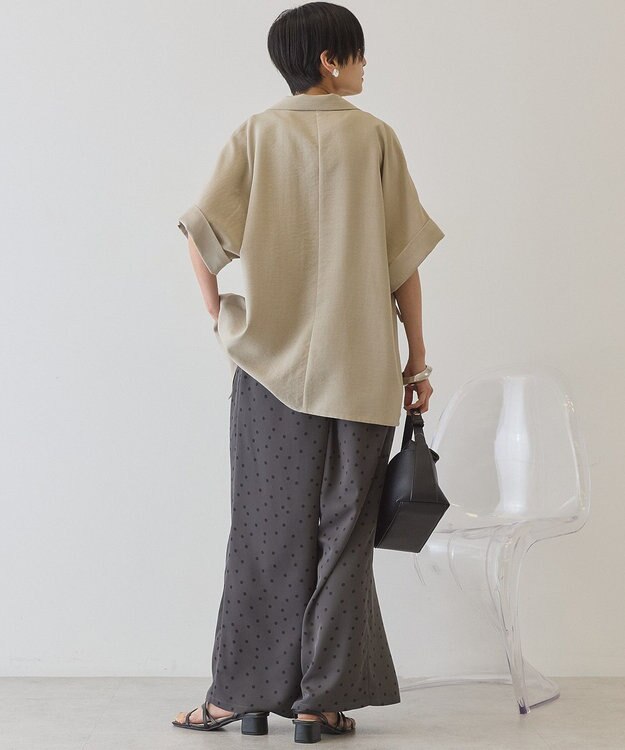 AMERICAN HOLIC 【先行予約】【イージーケア】リネンライク半袖ジャケット Gray Beige